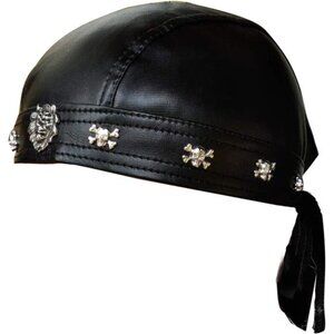 Faux Leather Biker Skull Cap Motorcycle Bandana Doo Rag Head Wrap Hat Black